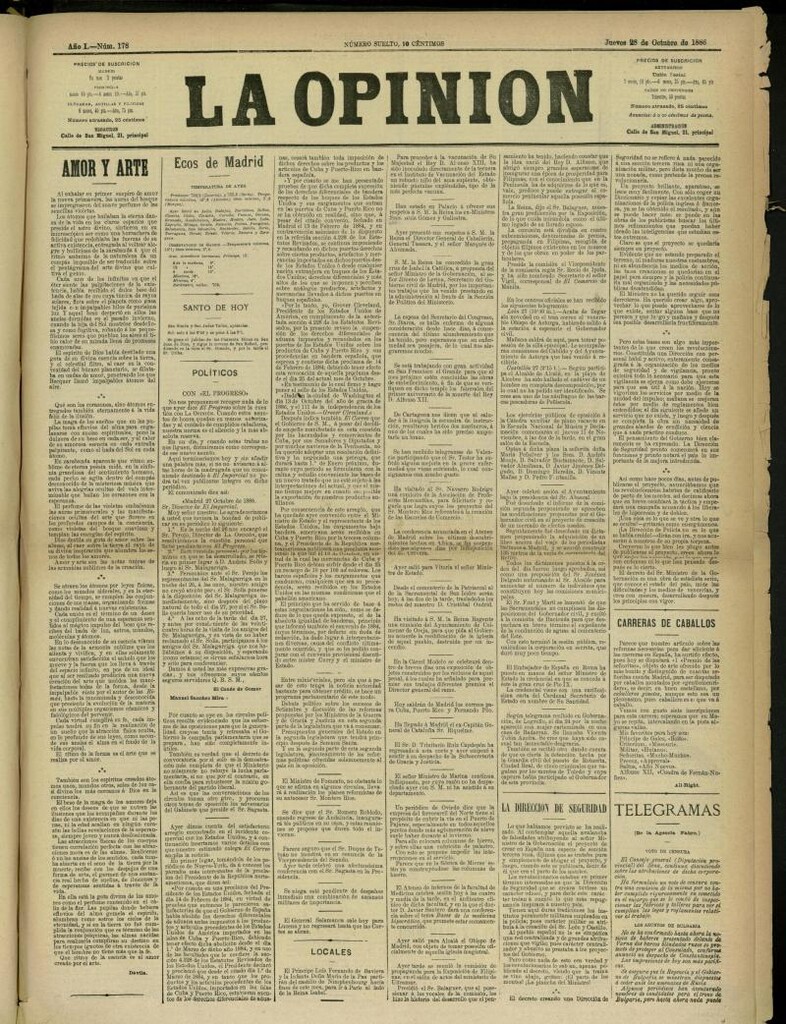 Miniatura de La Opinión del 28 de octubre de 1886, nº 178