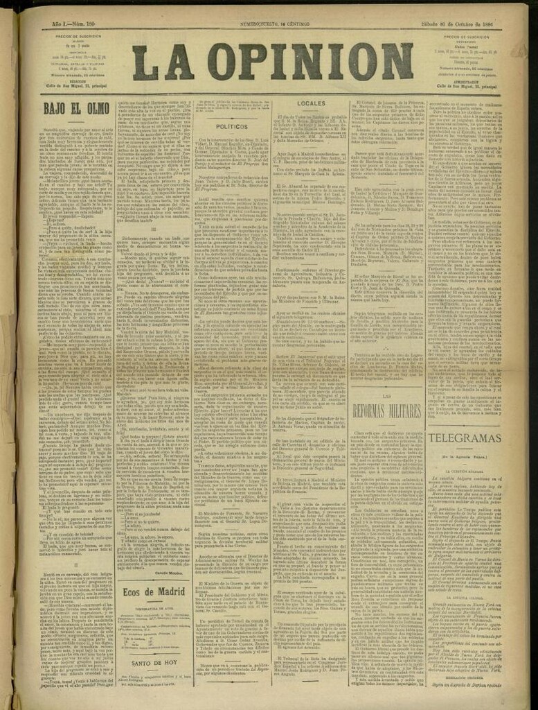 Miniatura de La Opinión del 30 de octubre de 1886, nº 180