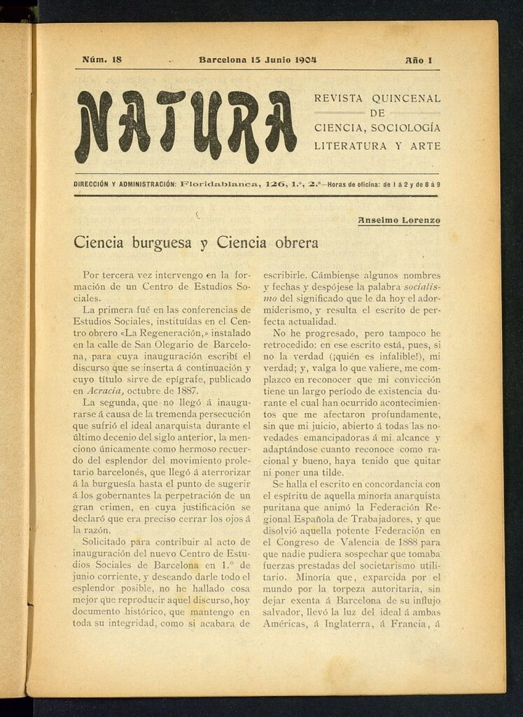 Miniatura de Natura : revista quincenal de ciencia, sociología, literatura y arte del 15 de junio de 1904