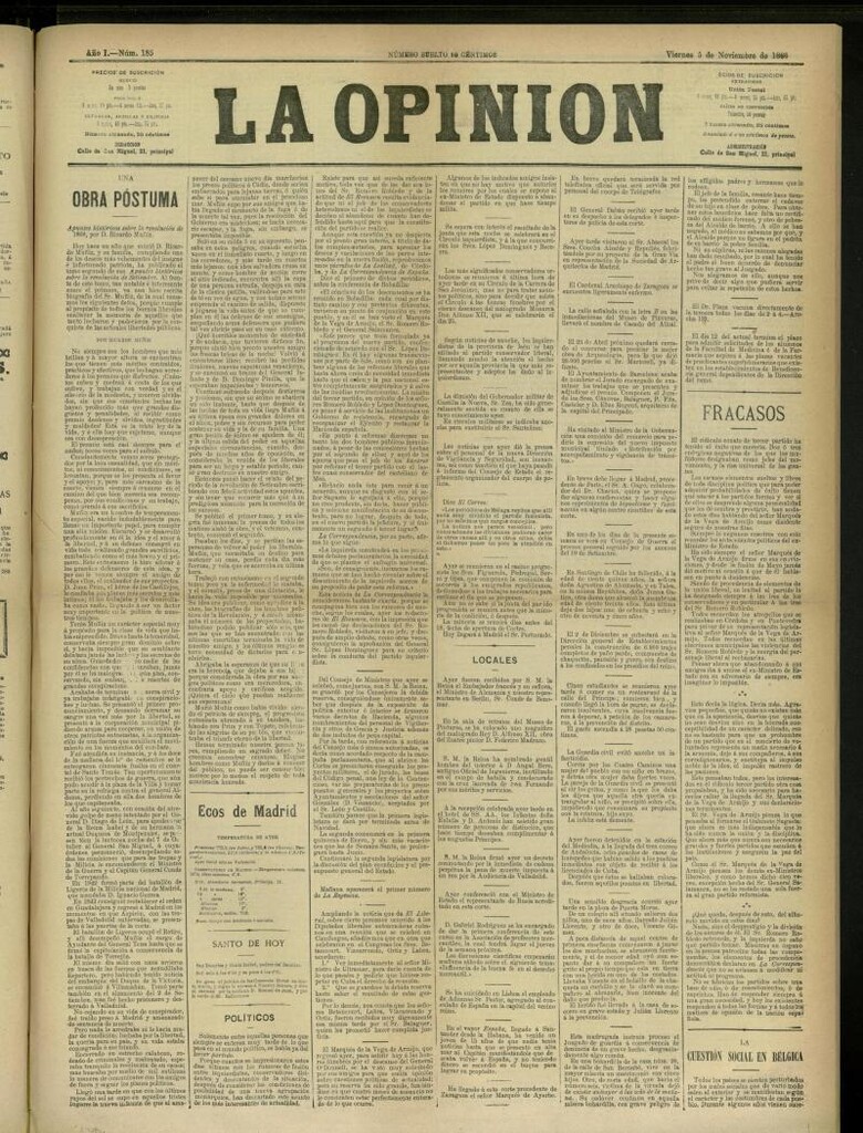 Miniatura de La Opinión del 5 de noviembre de 1886, nº 185