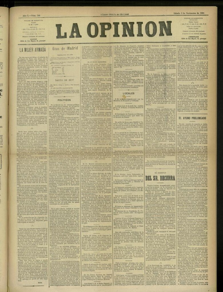 Miniatura de La Opinión del 6 de noviembre de 1886, nº 186