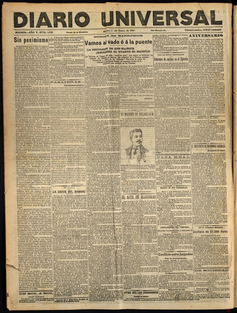Miniatura de Diario Universal del 1 de enero de 1907, edición de tarde