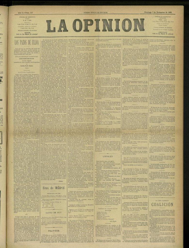 Miniatura de La Opinión del 7 de noviembre de 1886, nº 187