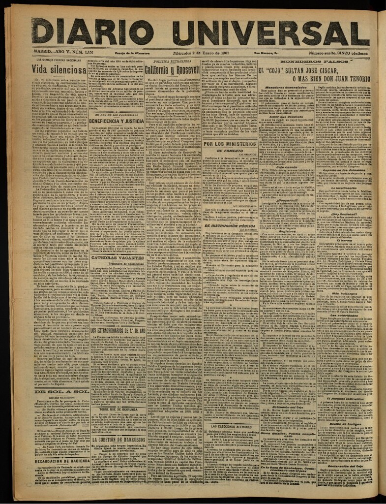 Miniatura de Diario Universal del 2 de enero de 1907, edición de noche