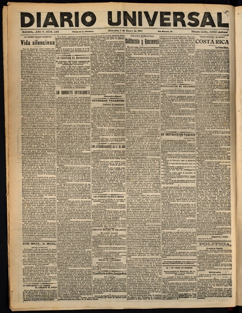 Miniatura de Diario Universal del 2 de enero de 1907, edición de tarde