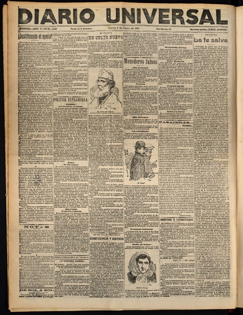 Miniatura de Diario Universal del 3 de enero de 1907, edición de tarde