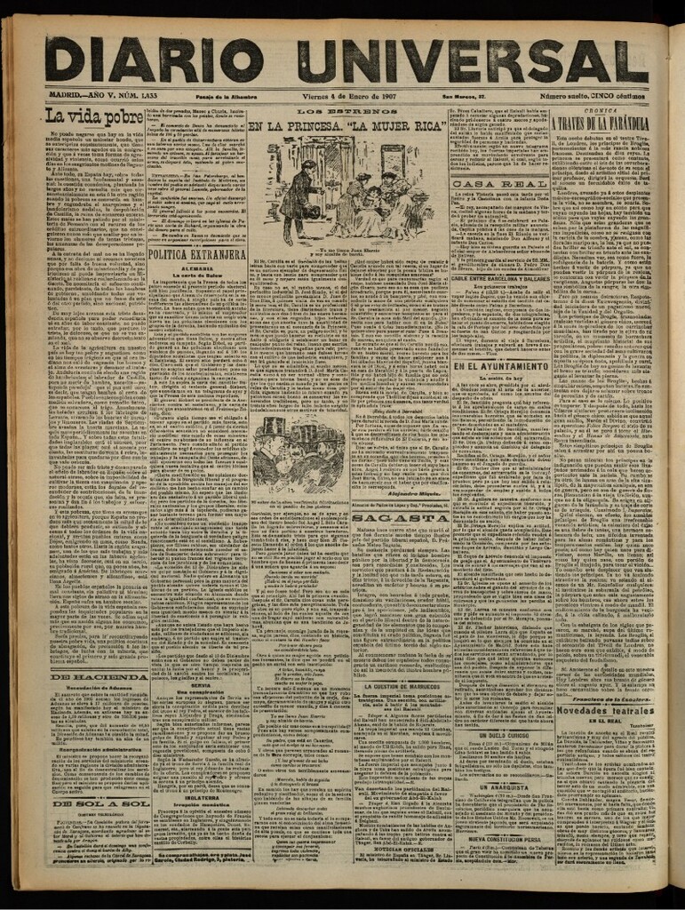 Miniatura de Diario Universal del 4 de enero de 1907, edición de noche