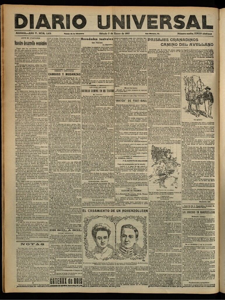 Miniatura de Diario Universal del 5 de enero de 1907, edición de noche