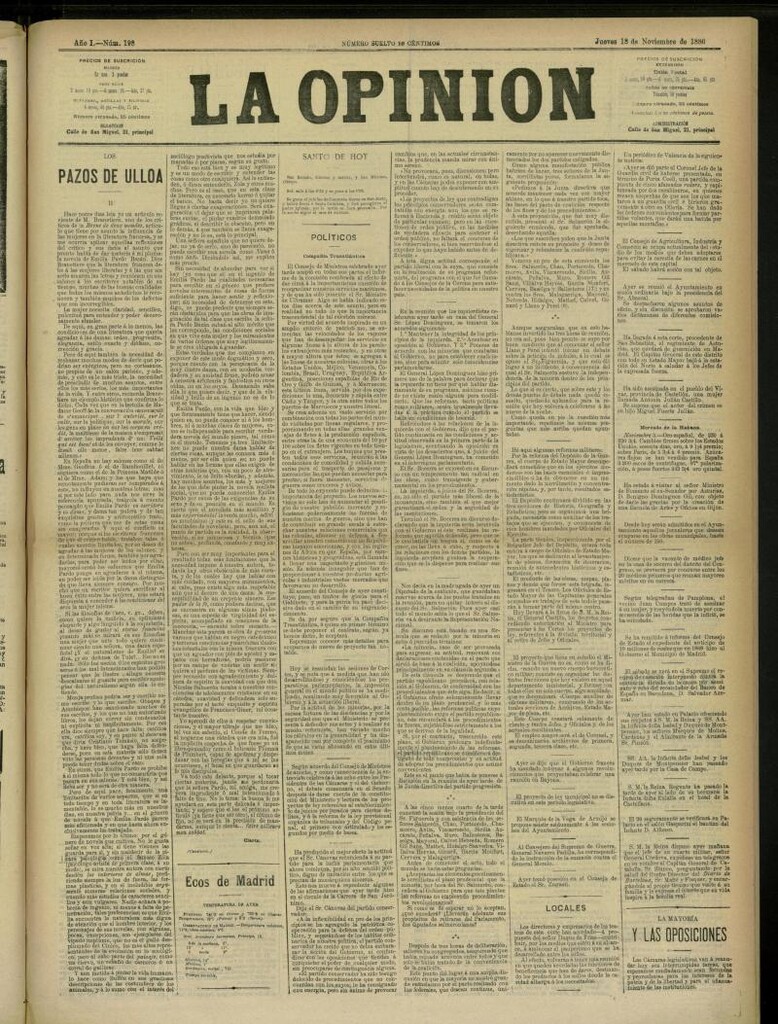 Miniatura de La Opinión del 18 de noviembre de 1886, nº 198
