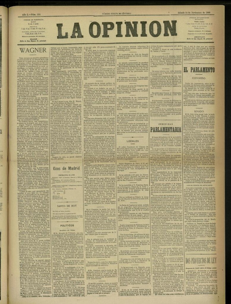 Miniatura de La Opinión del 20 de noviembre de 1886, nº 200