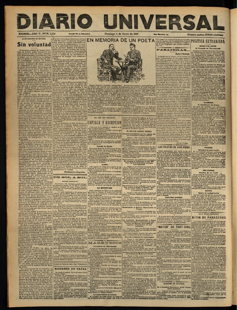 Miniatura de Diario Universal del 6 de enero de 1907, edición de tarde