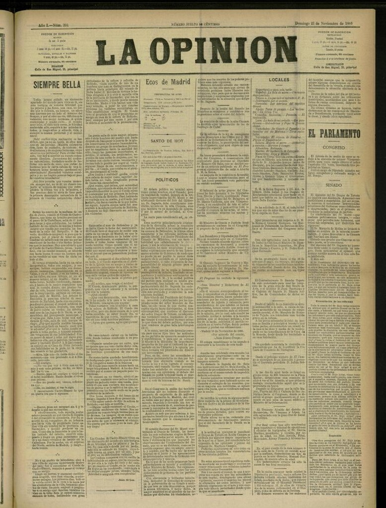 Miniatura de La Opinión del 21 de noviembre de 1886, nº 201
