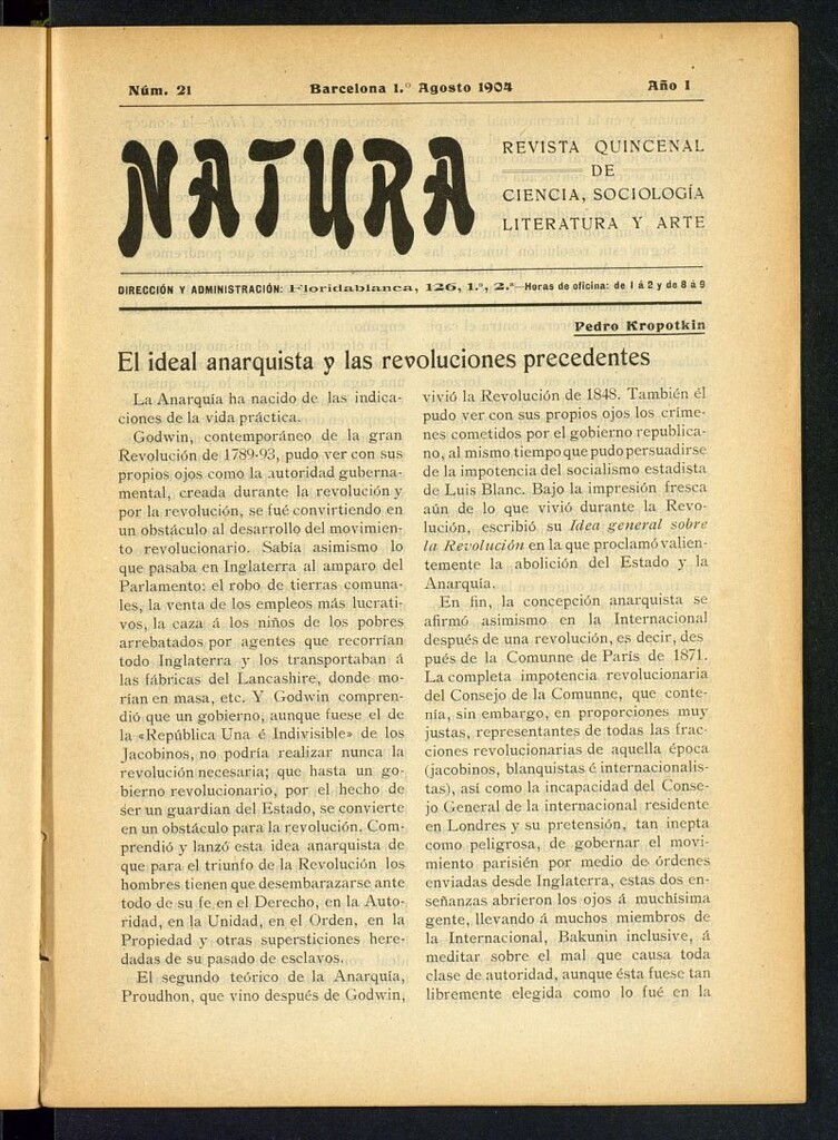 Miniatura de Natura : revista quincenal de ciencia, sociología, literatura y arte del 1 de agosto de 1904