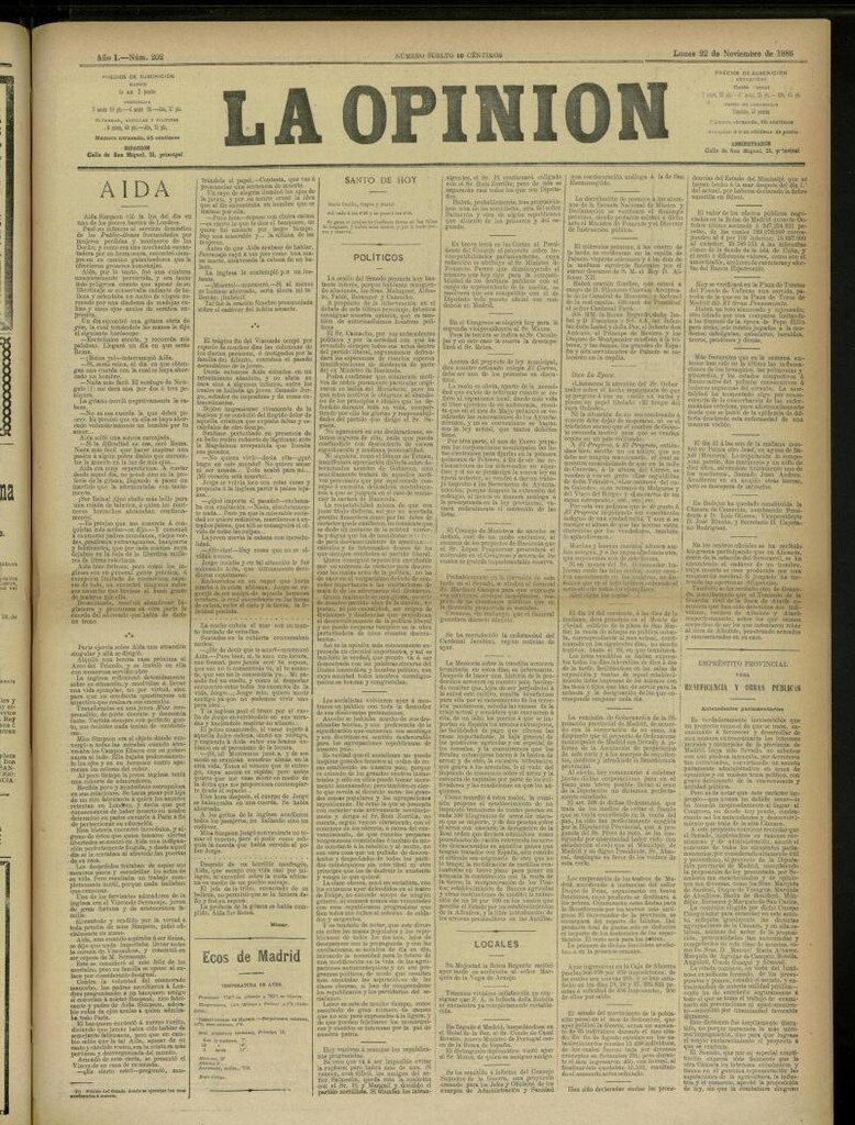 Miniatura de La Opinión del 22 de noviembre de 1886, nº 202