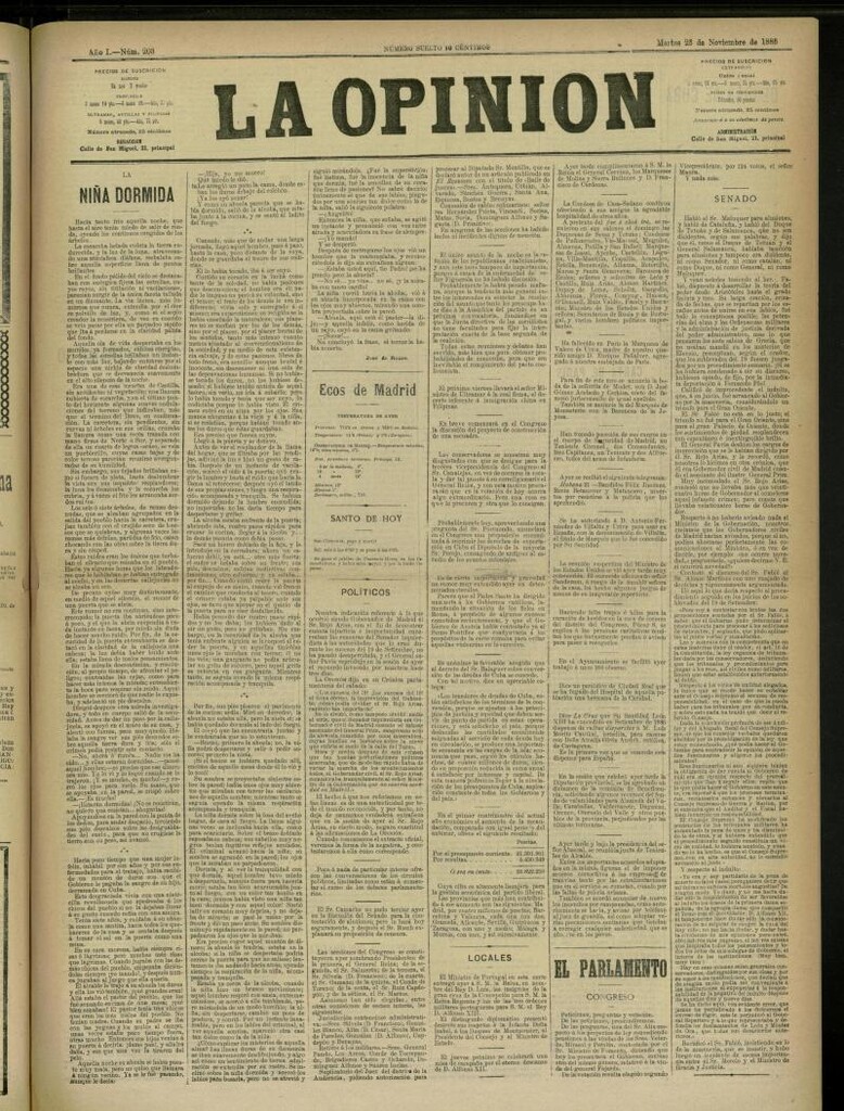 Miniatura de La Opinión del 23 de noviembre de 1886, nº 203