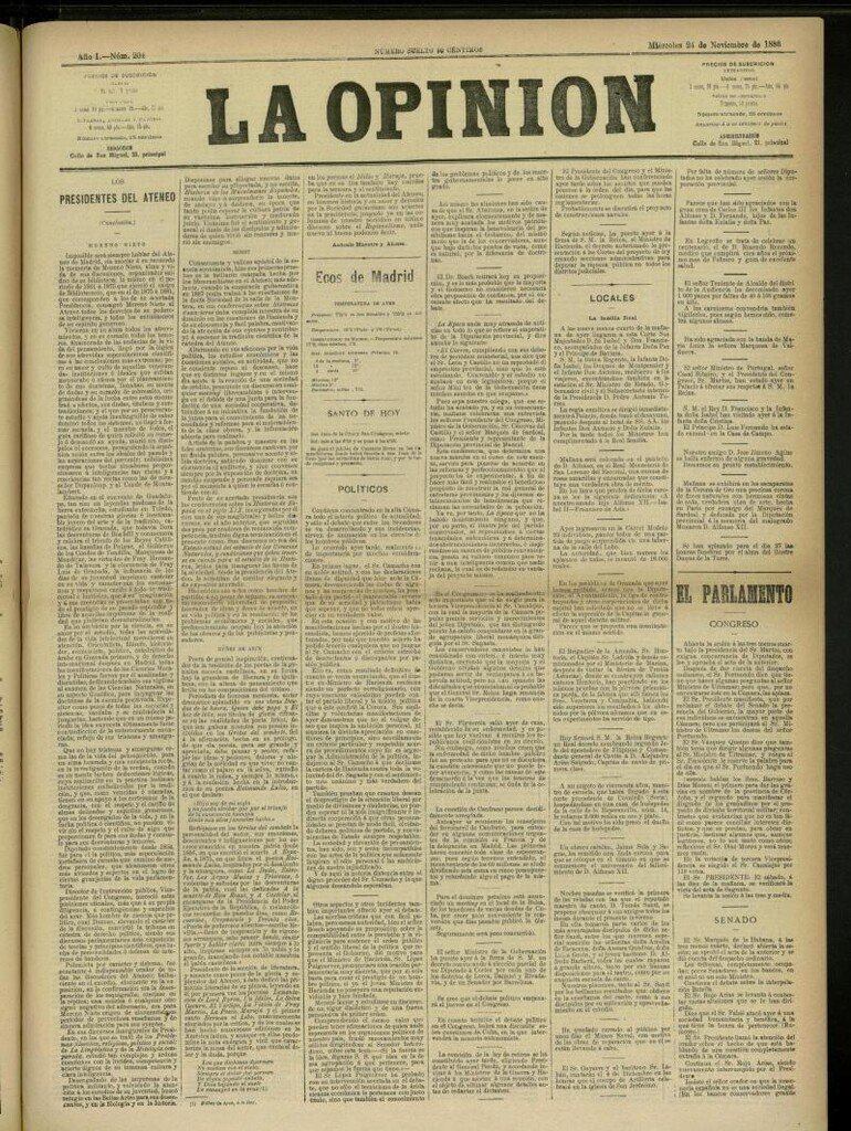 Miniatura de La Opinión del 24 de noviembre de 1886, nº 204