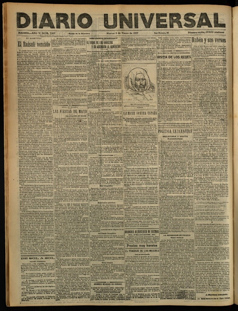 Miniatura de Diario Universal del 8 de enero de 1907, edición de noche