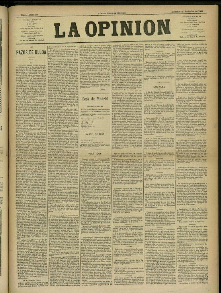 Miniatura de La Opinión del 30 de noviembre de 1886, nº 210
