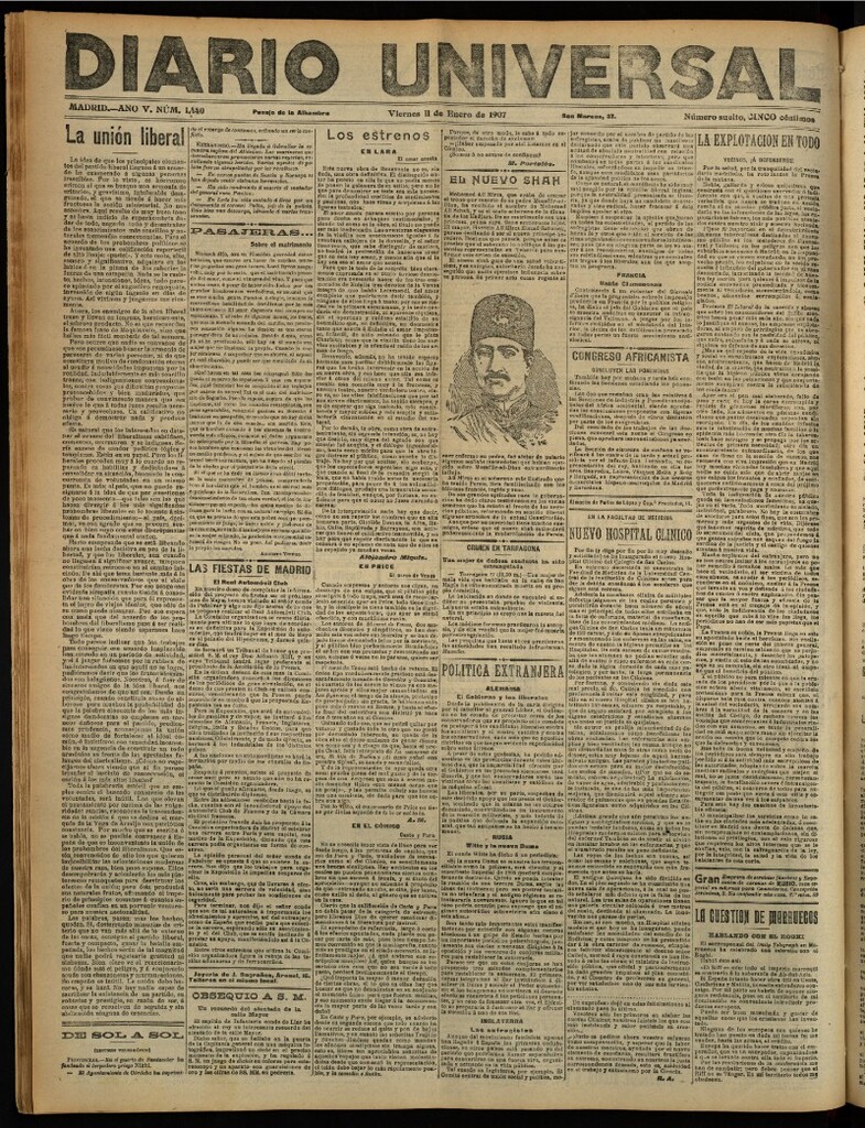 Miniatura de Diario Universal del 11 de enero de 1907, edición de noche