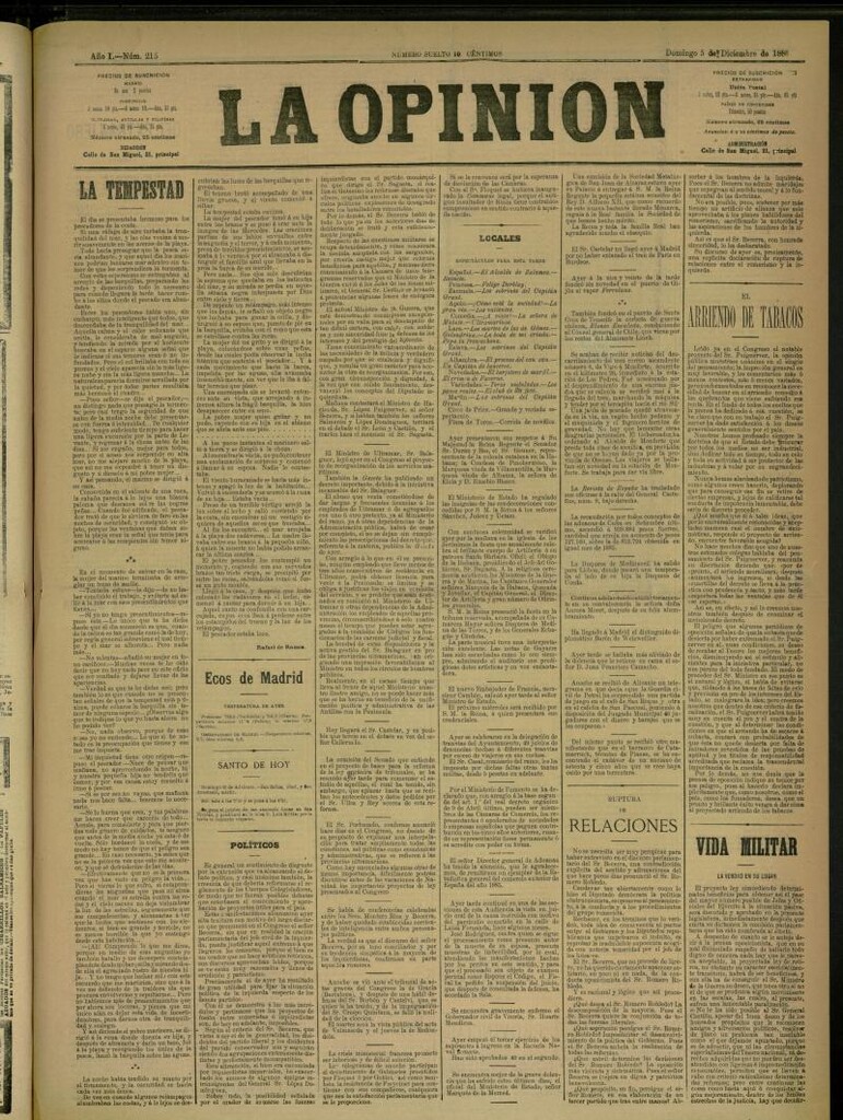 Miniatura de La Opinión del 5 de diciembre de 1886, nº 215