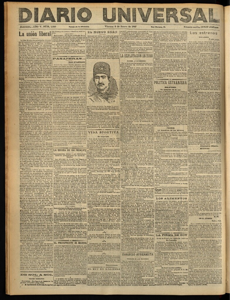 Miniatura de Diario Universal del 11 de enero de 1907, edición de tarde