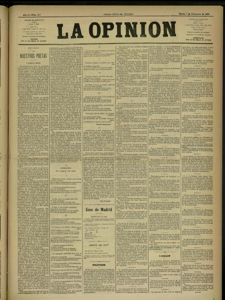 Miniatura de La Opinión del 7 de diciembre de 1886, nº 217