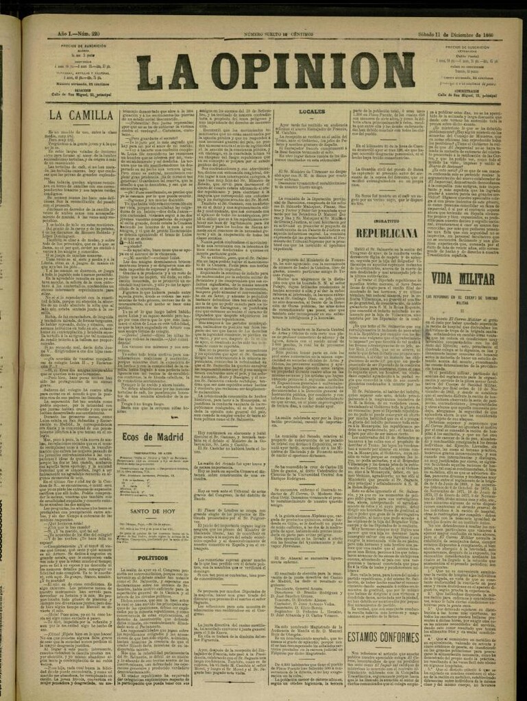 Miniatura de La Opinión del 11 de diciembre de 1886, nº 220