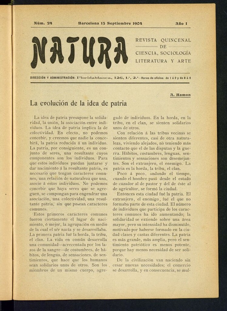 Miniatura de Natura : revista quincenal de ciencia, sociología, literatura y arte del 15 de septiembre de 1904