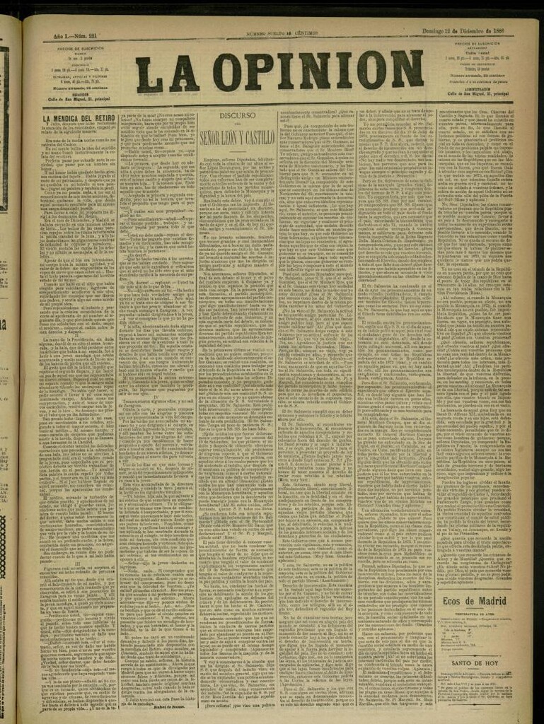 Miniatura de La Opinión del 12 de diciembre de 1886, nº 221