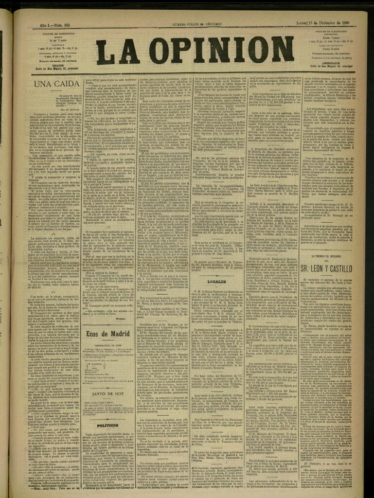 Miniatura de La Opinión del 13 de diciembre de 1886, nº 222