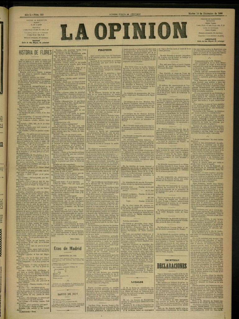 Miniatura de La Opinión del 14 de diciembre de 1886, nº 223