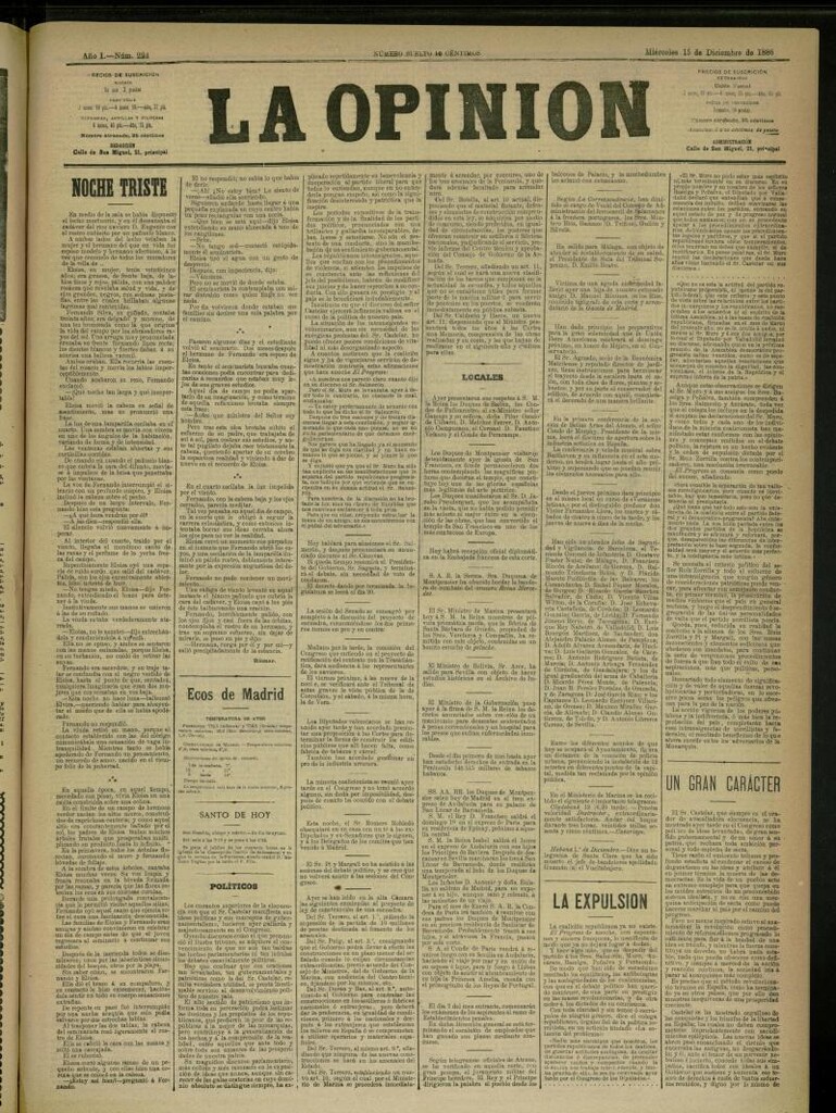 Miniatura de La Opinión del 15 de diciembre de 1886, nº 224