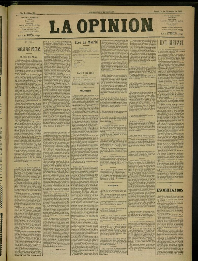 Miniatura de La Opinión del 16 de diciembre de 1886, nº 225