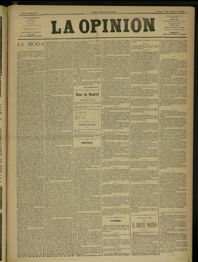 Miniatura de La Opinión del 17 de diciembre de 1886, nº 226