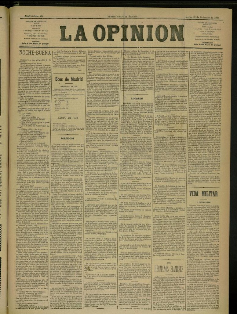 Miniatura de La Opinión del 21 de diciembre de 1886, nº 230
