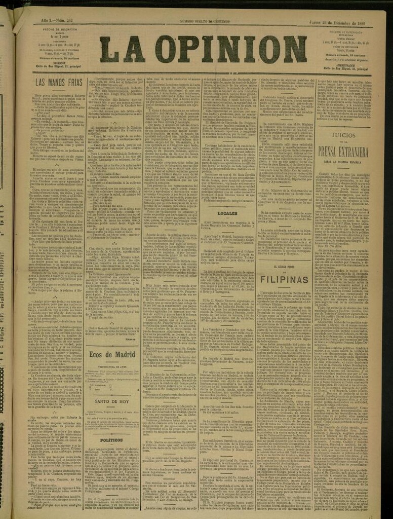 Miniatura de La Opinión del 23 de diciembre de 1886, nº 232