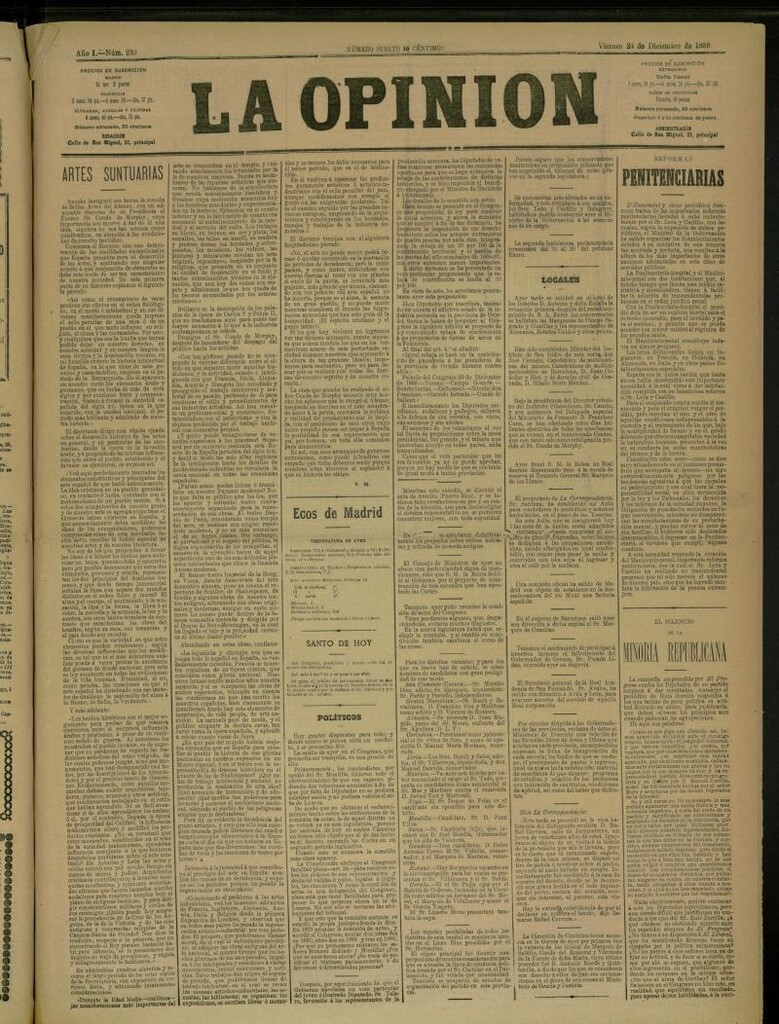 Miniatura de La Opinión del 24 de diciembre de 1886, nº 233