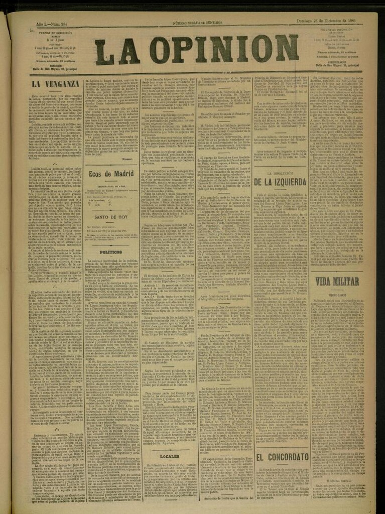 Miniatura de La Opinión del 26 de diciembre de 1886, nº 234