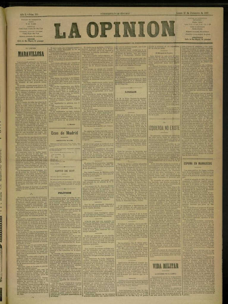 Miniatura de La Opinión del 27 de diciembre de 1886, nº 235