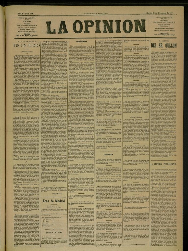 Miniatura de La Opinión del 28 de diciembre de 1886, nº 236