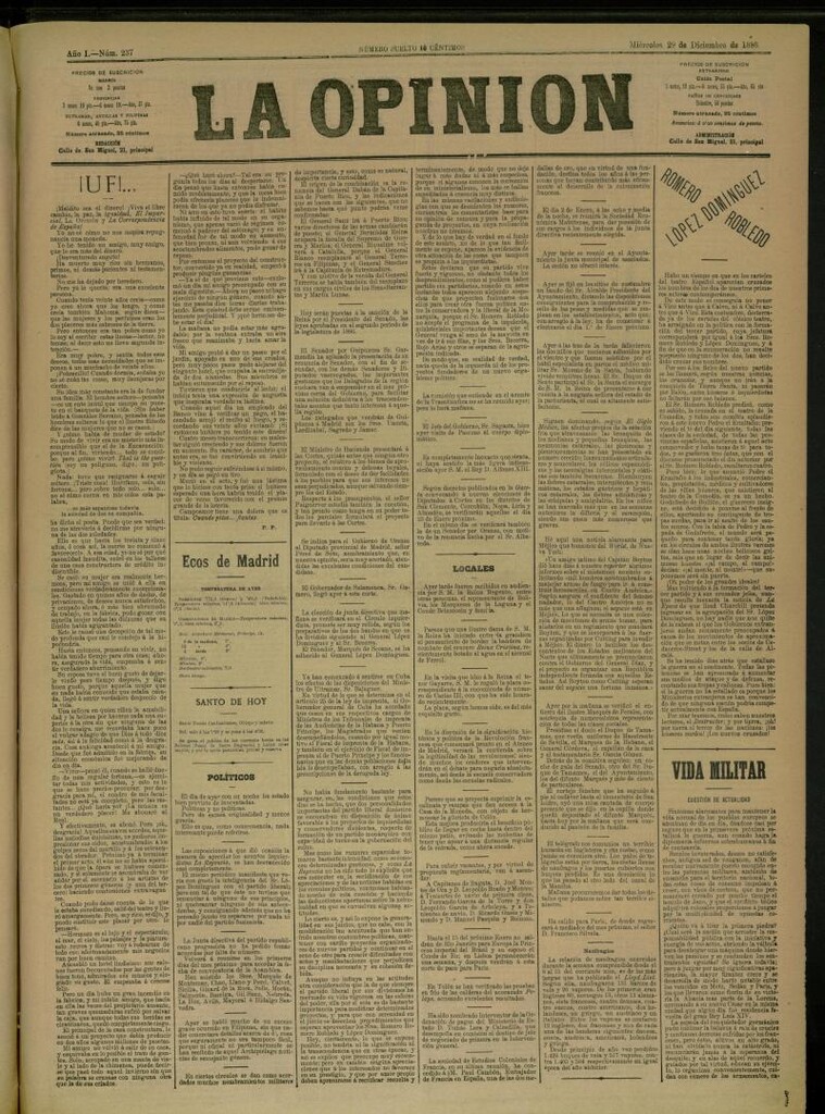 Miniatura de La Opinión del 29 de diciembre de 1886, nº 237