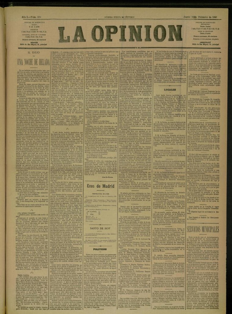 Miniatura de La Opinión del 30 de diciembre de 1886, nº 238