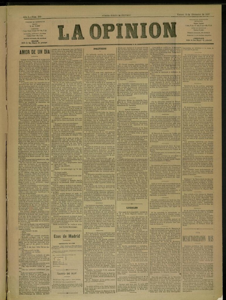 Miniatura de La Opinión del 31 de diciembre de 1886, nº 239