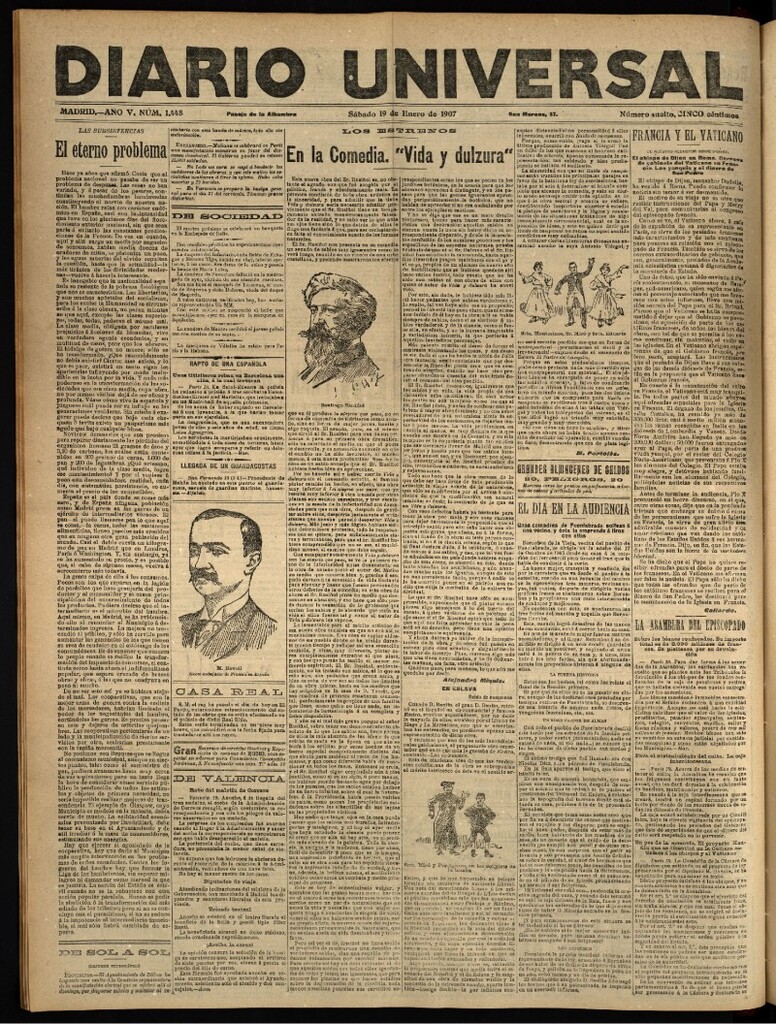 Miniatura de Diario Universal del 19 de enero de 1907, edición de noche