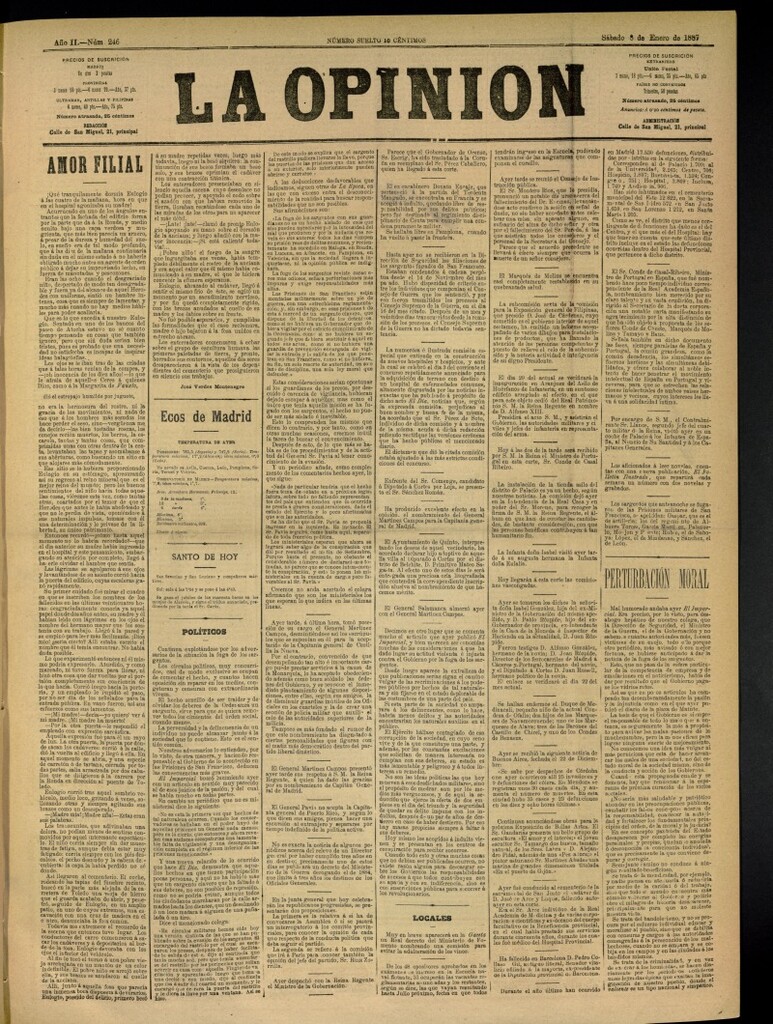 Miniatura de La Opinión del 8 de enero de 1887, nº 246
