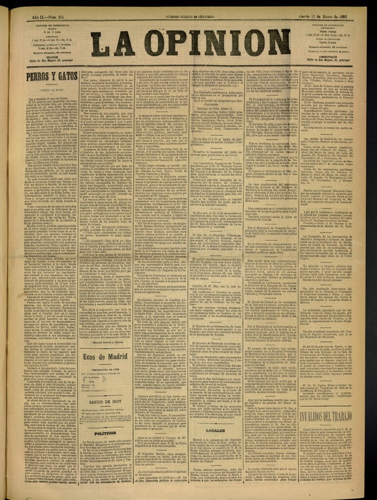 Miniatura de La Opinión del 13 de enero de 1887, nº 251