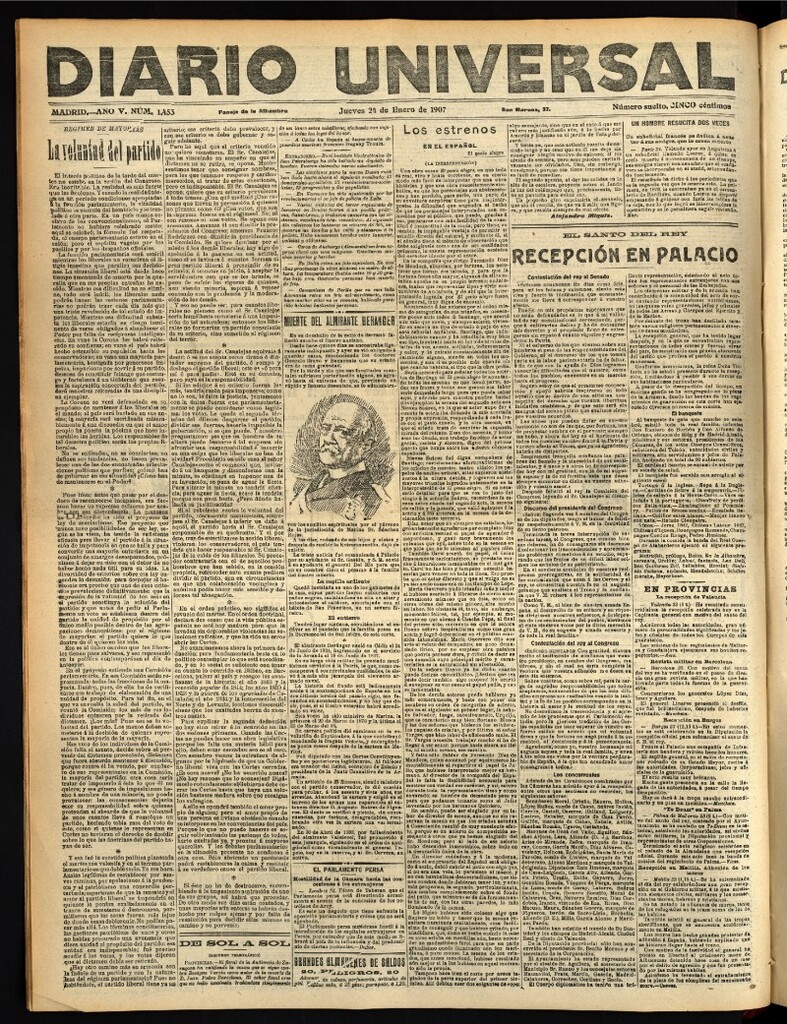 Miniatura de Diario Universal del 24 de enero de 1907, edición de tarde