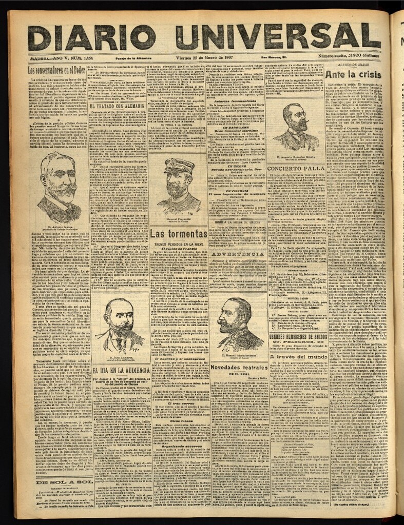 Miniatura de Diario Universal del 25 de enero de 1907, edición de tarde