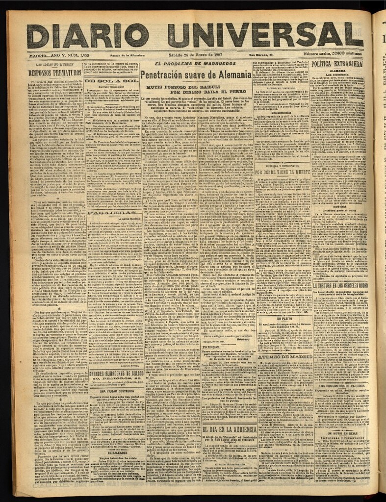 Miniatura de Diario Universal del 26 de enero de 1907, edición de tarde
