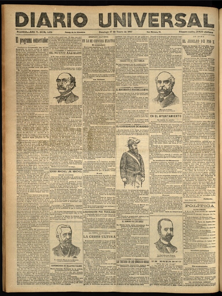 Miniatura de Diario Universal del 27 de enero de 1907, edición de noche